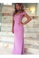 Trumpet/Mermaid Off-the-Shoulder Long Pink Lace Prom Evening Formal Dresses 3020009
