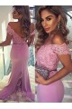 Trumpet/Mermaid Off-the-Shoulder Long Pink Lace Prom Evening Formal Dresses 3020009