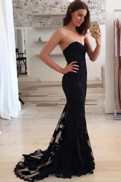 Trumpet/Mermaid Sweetheart Long Black Prom Evening Formal Dresses 3020011