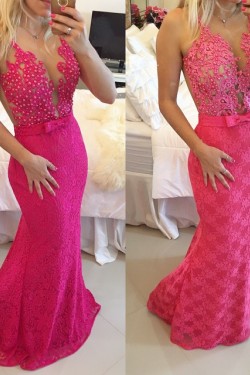 Trumpet/Mermaid Lace Long See Through Prom Evening Formal Dresses 3020014