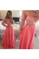 A-Line Off-the-Shoulder Long Sleeves Lace Chiffon Prom Evening Formal Dresses 3020015