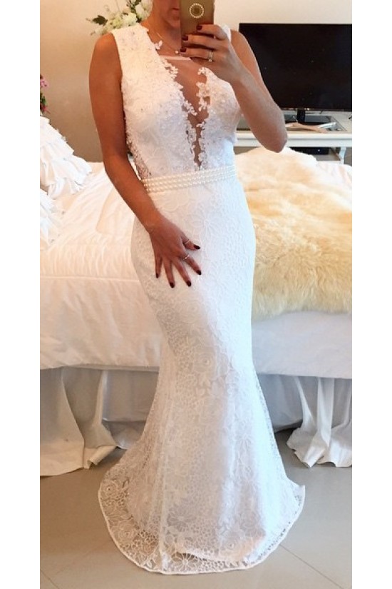Sexy Trumpet/Mermaid Lace Long White See Through Prom Evening Formal Dresses 3020016 Sexy Trumpet/Mermaid Lace Long White See Through Prom Evening Formal Dresses 3020016
