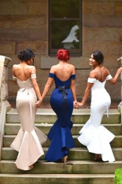 Sexy Trumpet/Mermaid Off-the-Shoulder Bridesmaid Prom Evening Formal Dresses 3020017