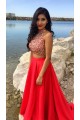 Red Two Pieces Beaded High Neck Long Prom Evening Formal Dresses 3020020