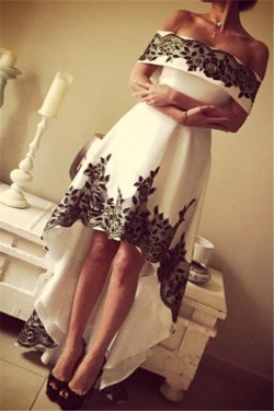 High Low Off-the-Shoulder Lace Prom Evening Formal Dresses 3020029