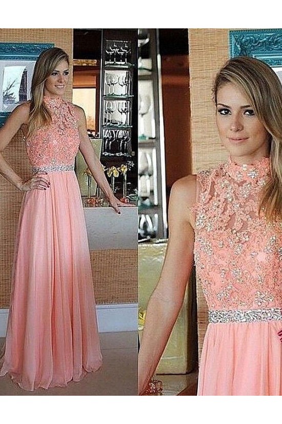 Beaded Chiffon Lace High Neck Long Prom Evening Formal Dresses 3020031 Beaded Chiffon Lace High Neck Long Prom Evening Formal Dresses 3020031
