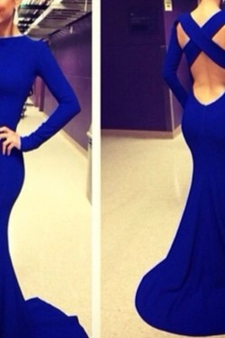 Trumpet/Mermaid Long Sleeve Blue Prom Evening Formal Dresses 3020032