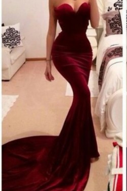 Trumpet/Mermaid Sweetheart Long Red Prom Evening Formal Dresses 3020036