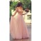 A-Line Off-the-Shoulder Half Sleeves Long Pink Lace Chiffon Prom Evening Formal Dresses 3020038