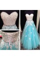 A-Line Sweetheart Lace Tulle White Blue Long Prom Evening Formal Dresses 3020040