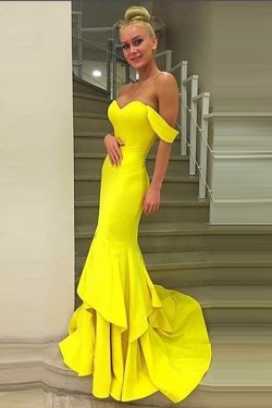 Mermaid Long Yellow Prom Evening Formal Dresses 3020044
