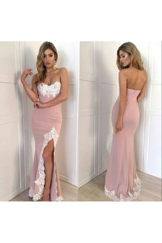 Mermaid Sweetheart Lace Side Slit Long Prom Evening Formal Dresses 3020045