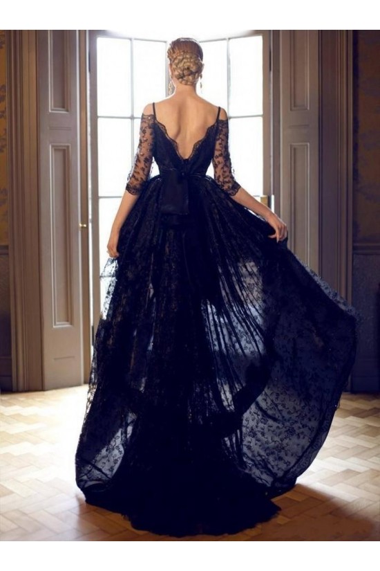High Low Off-the-Shoulder Lace V-Back Prom Evening Formal Dresses 3020046