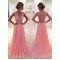 A-Line V-Neck Chiffon Lace Long Pink Prom Evening Formal Dresses 3020047