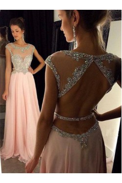 Long Pink Beaded Chiffon Prom Evening Formal Dresses 3020049