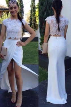 Two Pieces White Lace Long Prom Evening Formal Dresses 3020050