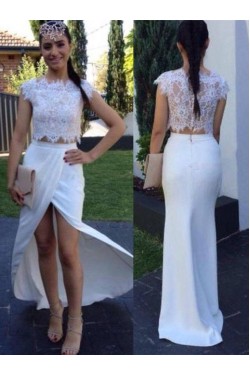 Two Pieces White Lace Long Prom Evening Formal Dresses 3020050