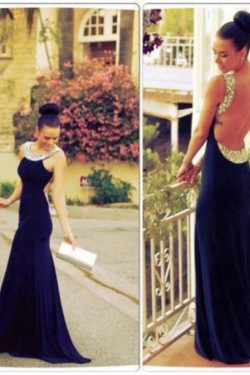 Long Black Backless Beaded Prom Evening Formal Dresses 3020057