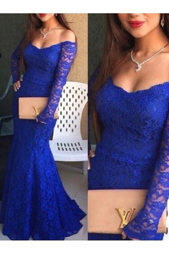 Trumpet/Mermaid Off-the-Shoulder Lace Long Blue Prom Evening Formal Dresses 3020058 Trumpet/Mermaid Off-the-Shoulder Lace Long Blue Prom Evening Formal Dresses 3020058