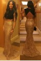 Trumpet/Mermaid Two Pieces Lace Long Black Gold Prom Evening Formal Dresses 3020060