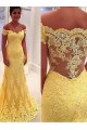 Off-the-Shoulder Lace Long Yellow Prom Evening Formal Dresses 3020061