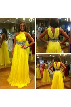 Long Yellow Beaded Chiffon Prom Evening Formal Dresses 3020063
