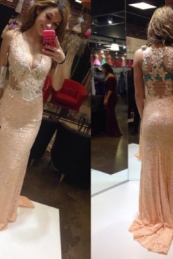 Sexy Sheath Lace See Through Prom Evening Formal Dresses 3020066