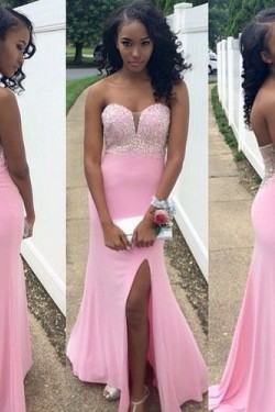 Beaded Long Pink Sweetheart Prom Evening Formal Dresses 3020067