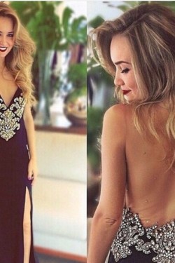 Beaded Sheath See Through Long Prom Evening Formal Dresses 3020068