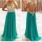 Beaded Green Chiffon Keyhole Back Long Prom Evening Formal Dresses 3020069