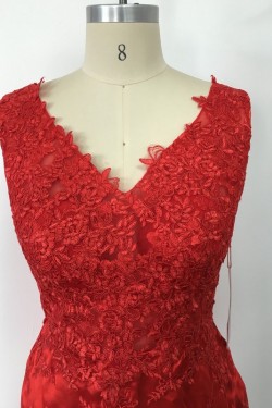 Long Red Lace Low V-Back Prom Evening Formal Dresses 3020070