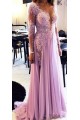 Sexy Long Sleeves Lilac Lace Appliques Chiffon See Through Prom Evening Formal Dresses 3020071