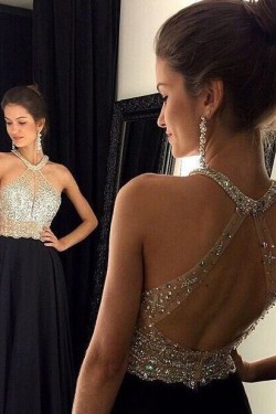 Beaded Long Black Prom Evening Formal Dresses 3020074