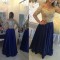 Long Sleeves Off-the-Shoulder Gold Beaded Lace Blue Prom Evening Formal Dresses 3020076