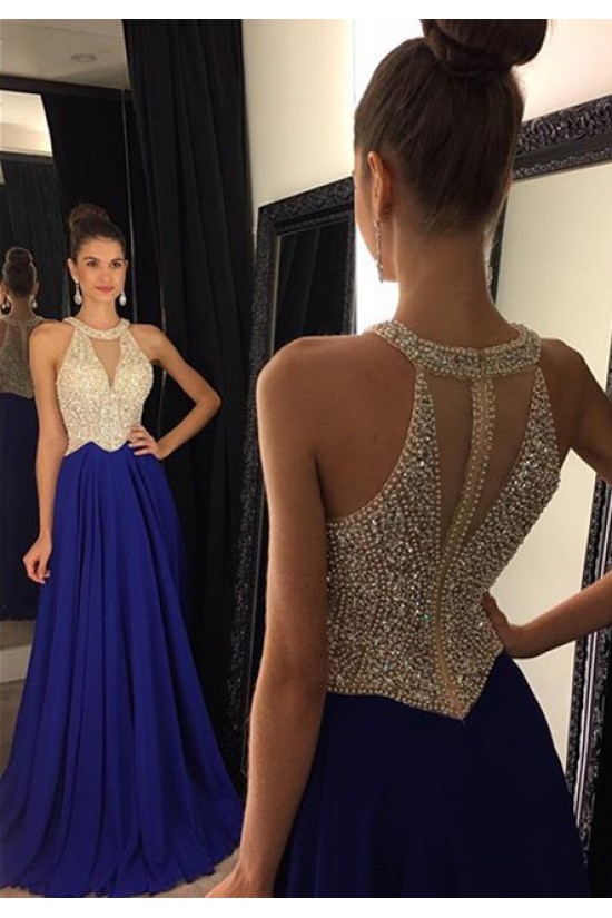 Beaded Long Red Chiffon Prom Evening Formal Dresses 3020078