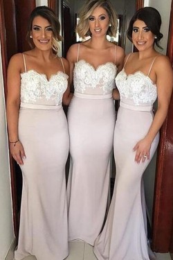 Trumpet/Mermaid Spaghetti Straps Lace Long Prom Evening Formal Bridesmaid Dresses 3020079