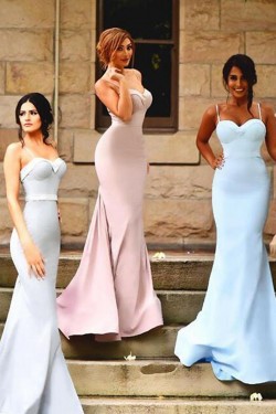 Trumpet/Mermaid Spaghetti Straps Long Prom Evening Formal Bridesmaid Dresses 3020082