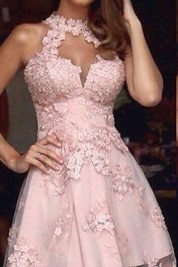 A-Line Short Pink Lace Prom Evening Cocktail Homecoming Dresses 3020085