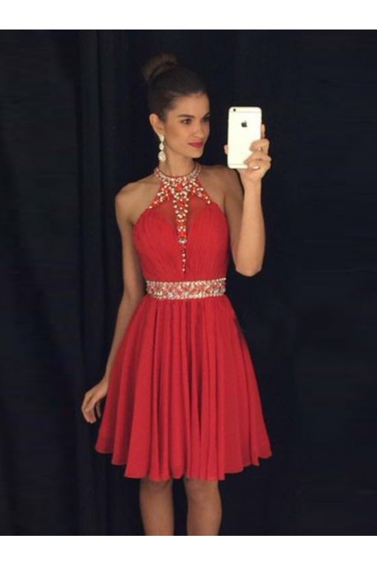 A-Line Short Beaded Chiffon Red Prom Evening Cocktail Homecoming Dresses 3020086 A-Line Short Beaded Chiffon Red Prom Evening Cocktail Homecoming Dresses 3020086
