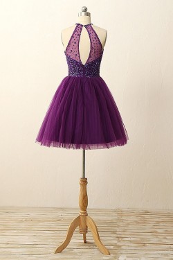 A-Line Short Sequins Purple Prom Evening Bridesmaid Cocktail Homecoming Dresses 3020088