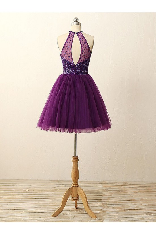 A-Line Short Sequins Purple Prom Evening Bridesmaid Cocktail Homecoming Dresses 3020088