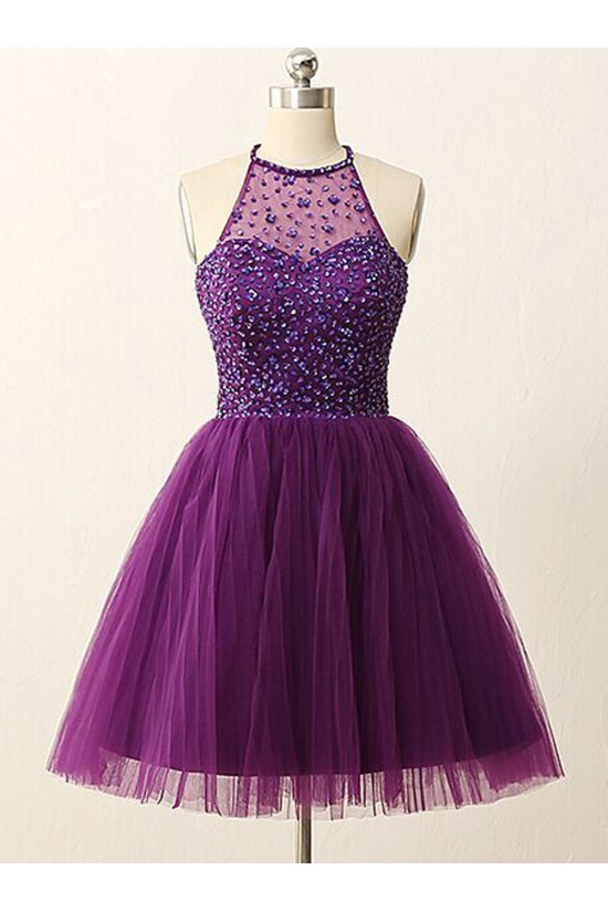 A-Line Short Sequins Purple Prom Evening Bridesmaid Cocktail Homecoming Dresses 3020088