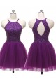 A-Line Short Beaded Purple Prom Evening Bridesmaid Cocktail Homecoming Dresses 3020090