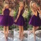 A-Line Short Beaded Purple Prom Evening Bridesmaid Cocktail Homecoming Dresses 3020090
