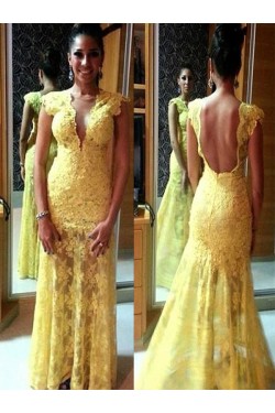 Long Yellow Lace Prom Evening Formal Dresses 3020091