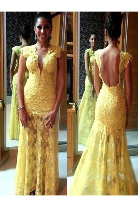 Long Yellow Lace Prom Evening Formal Dresses 3020091