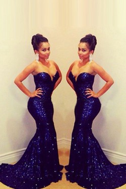 Sexy Sweetheart Long Blue Sequins Prom Evening Formal Dresses 3020092