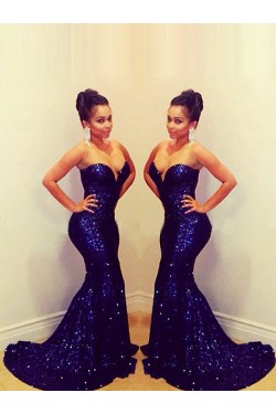 Sexy Sweetheart Long Blue Sequins Prom Evening Formal Dresses 3020092