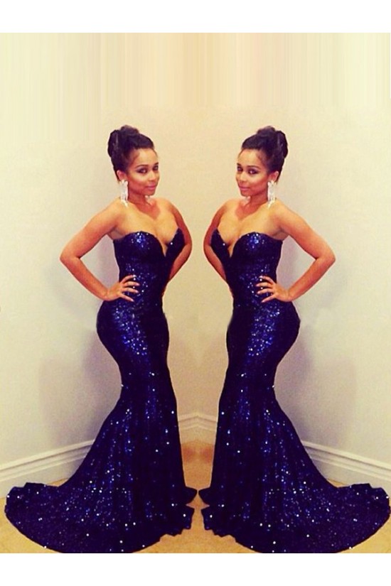 Sexy Sweetheart Long Blue Sequins Prom Evening Formal Dresses 3020092