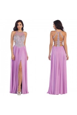 Beaded Lilac Chiffon Long Prom Evening Formal Dresses 3020093